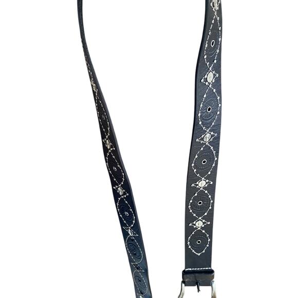 Fossil Black Leather Silver Buckle Embellished Boho Belt size large - Picture 6 of 7